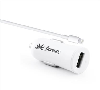 АЗУ Florence 2USB + cable iPhone 6/6 Plus white, 2100mA